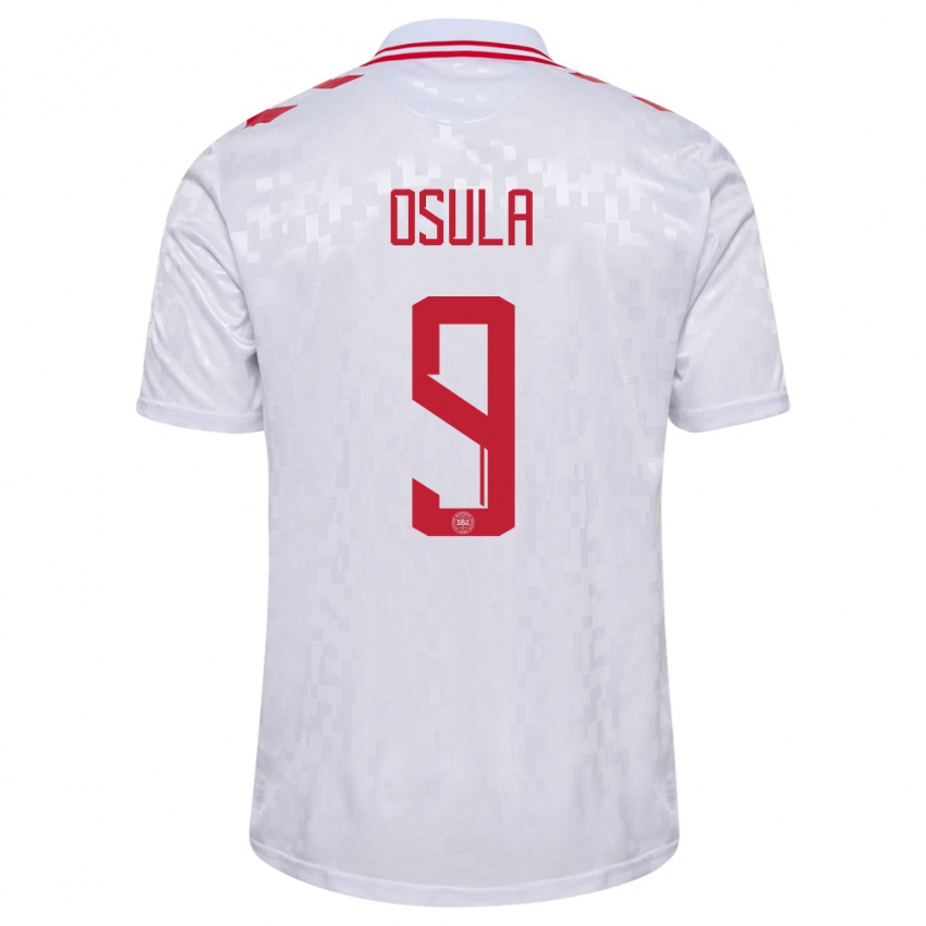 Heren Denemarken William Osula #9 Wit Uitshirt Uittenue 24-26 T-Shirt