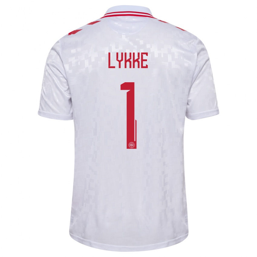 Heren Denemarken William Lykke #1 Wit Uitshirt Uittenue 24-26 T-Shirt