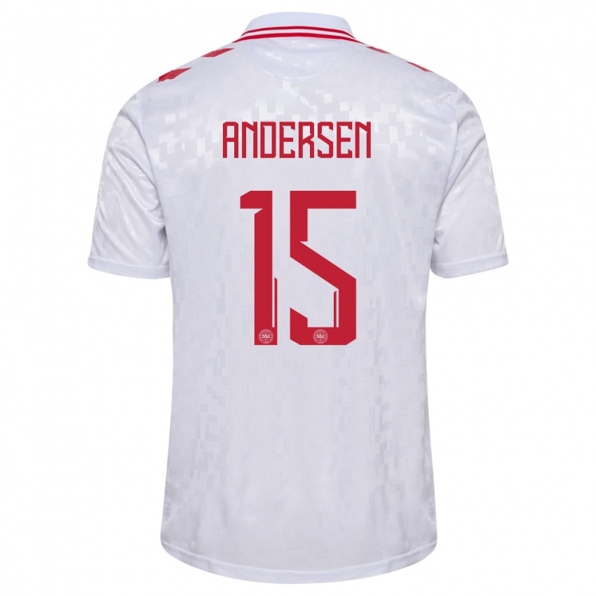 Heren Denemarken Jacob Andersen #15 Wit Uitshirt Uittenue 24-26 T-Shirt