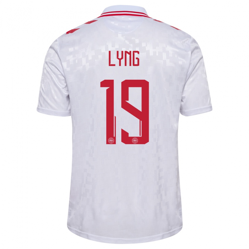 Heren Denemarken Alexander Lyng #19 Wit Uitshirt Uittenue 24-26 T-Shirt