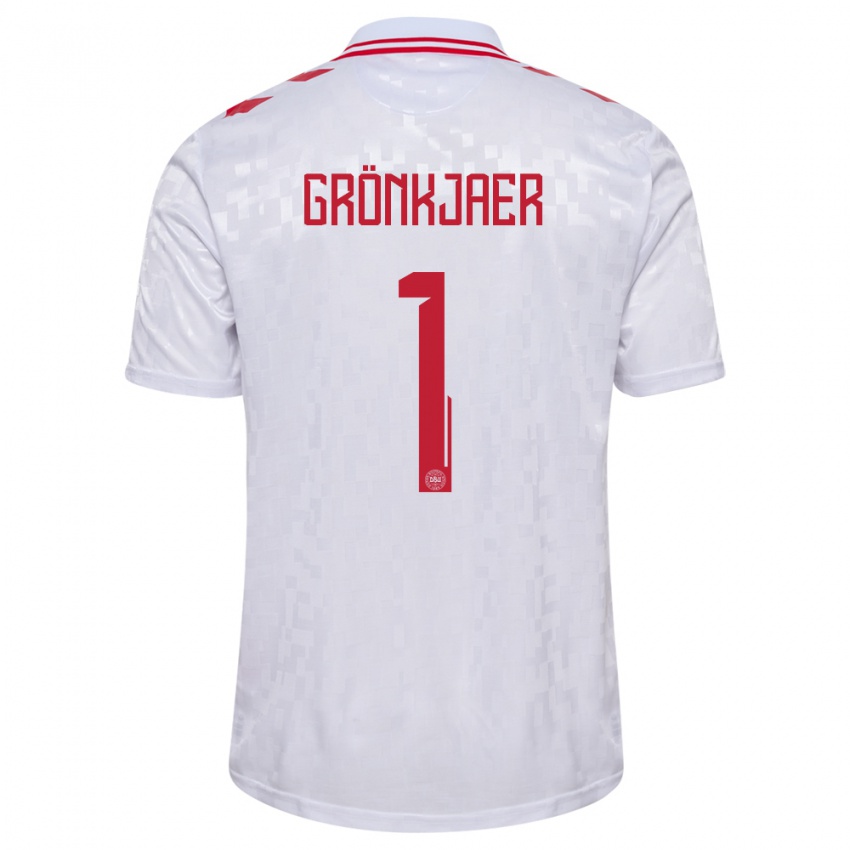 Heren Denemarken Bertil Grönkjaer #1 Wit Uitshirt Uittenue 24-26 T-Shirt