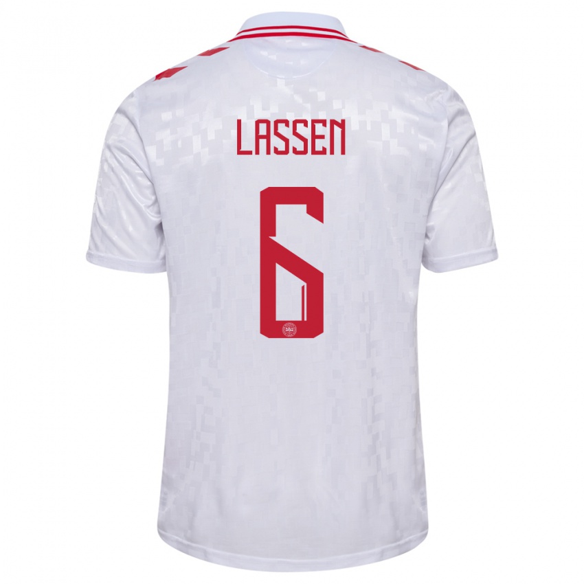 Heren Denemarken Noah Lassen #6 Wit Uitshirt Uittenue 24-26 T-Shirt