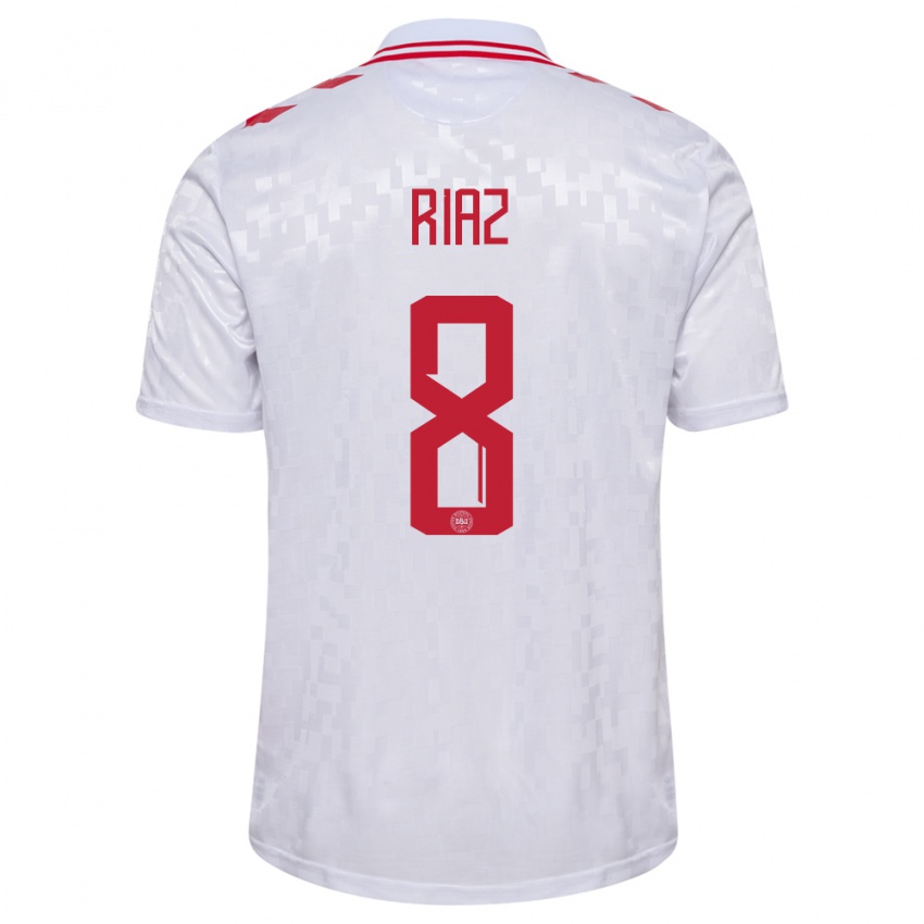 Heren Denemarken Danial Riaz #8 Wit Uitshirt Uittenue 24-26 T-Shirt