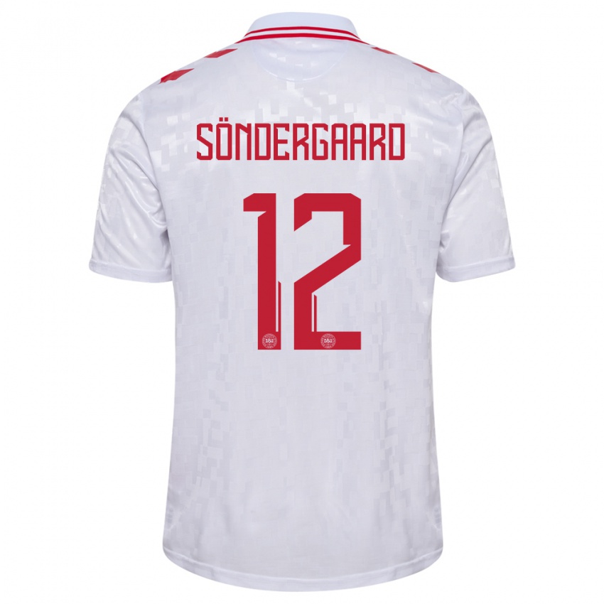 Heren Denemarken Philip Söndergaard #12 Wit Uitshirt Uittenue 24-26 T-Shirt