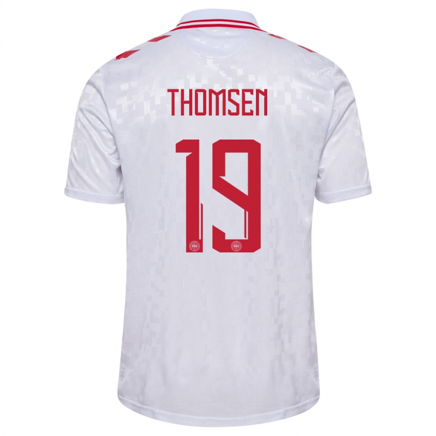 Heren Denemarken Janni Thomsen #19 Wit Uitshirt Uittenue 24-26 T-Shirt