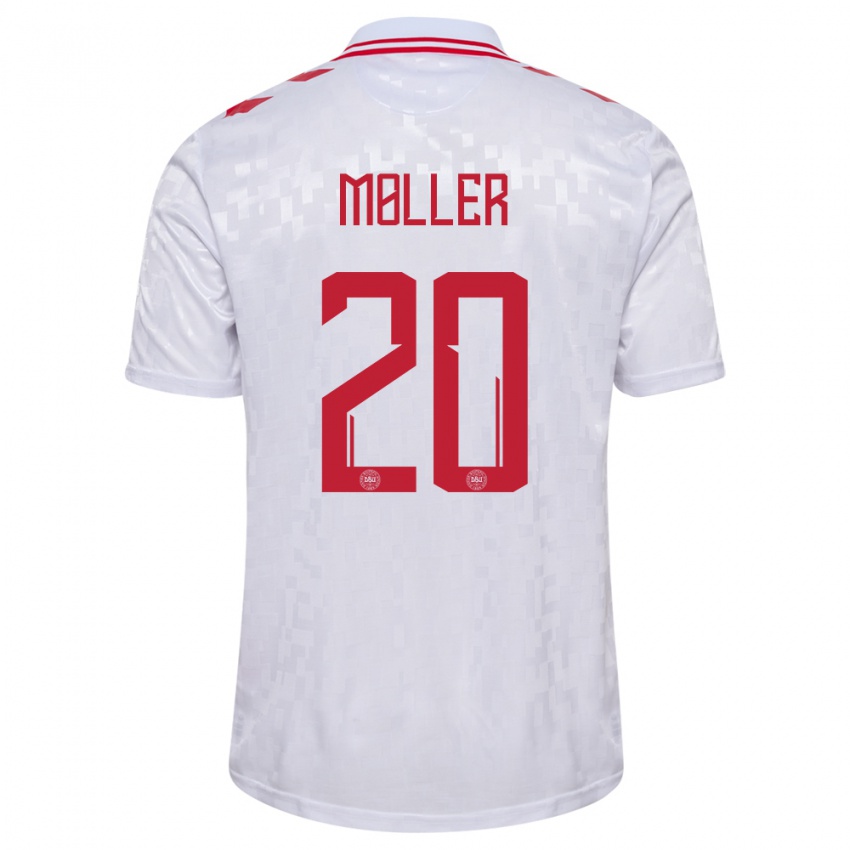 Heren Denemarken Caroline Moller #20 Wit Uitshirt Uittenue 24-26 T-Shirt