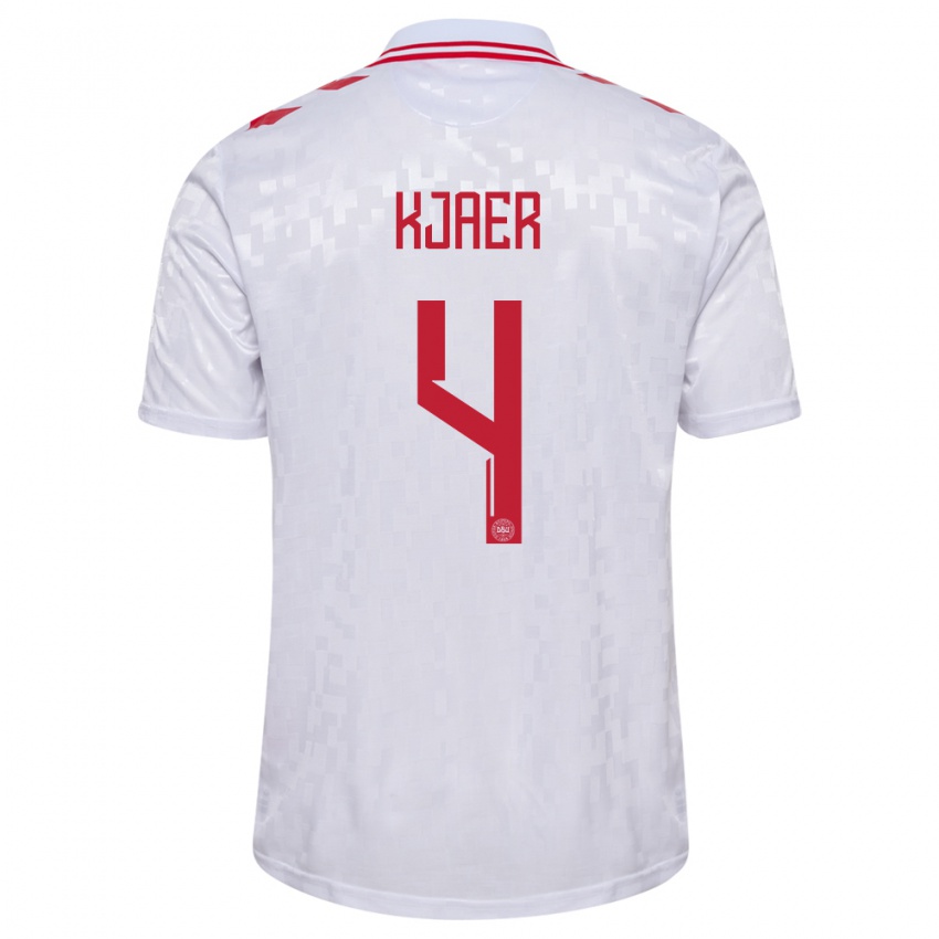 Heren Denemarken Simon Kjaer #4 Wit Uitshirt Uittenue 24-26 T-Shirt