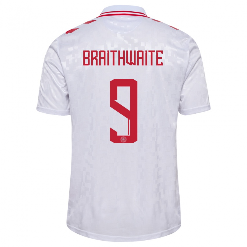 Heren Denemarken Martin Braithwaite #9 Wit Uitshirt Uittenue 24-26 T-Shirt