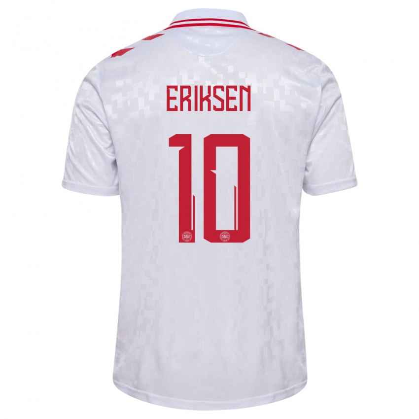 Heren Denemarken Christian Eriksen #10 Wit Uitshirt Uittenue 24-26 T-Shirt