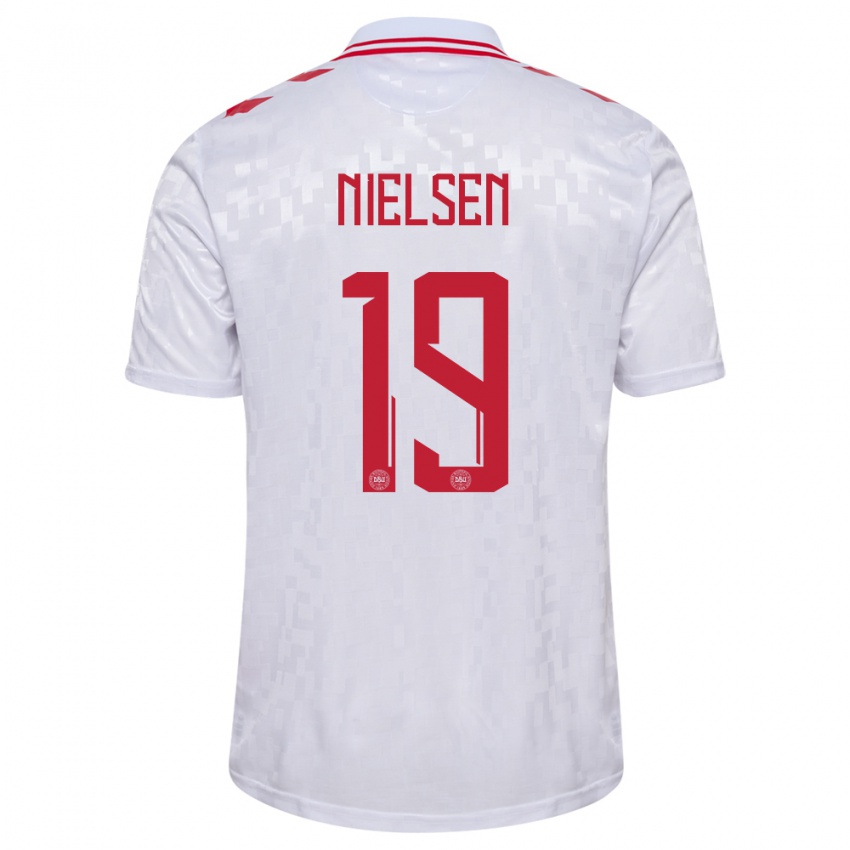 Heren Denemarken Casper Nielsen #19 Wit Uitshirt Uittenue 24-26 T-Shirt