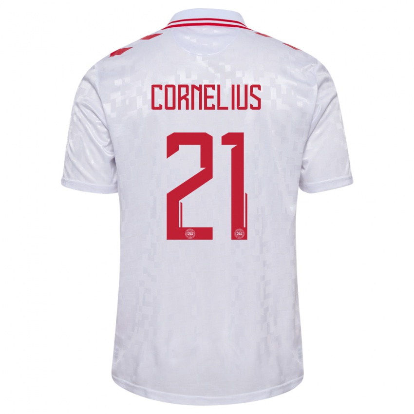 Heren Denemarken Andreas Cornelius #21 Wit Uitshirt Uittenue 24-26 T-Shirt