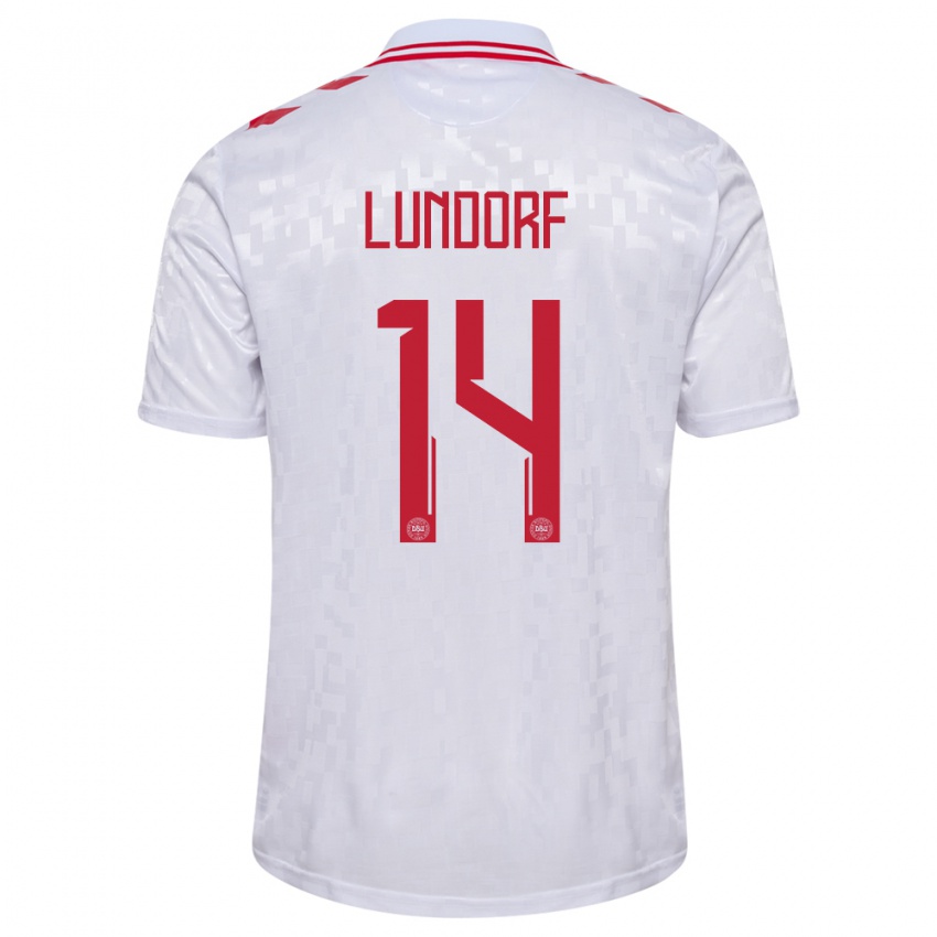 Heren Denemarken Matilde Lundorf #14 Wit Uitshirt Uittenue 24-26 T-Shirt