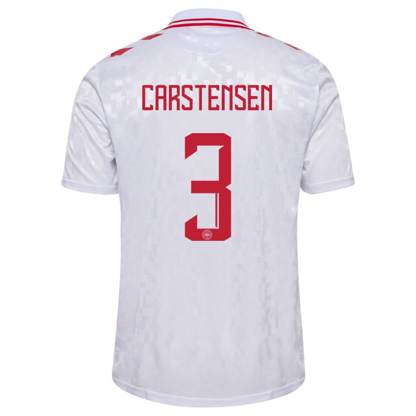 Heren Denemarken Rasmus Carstensen #3 Wit Uitshirt Uittenue 24-26 T-Shirt