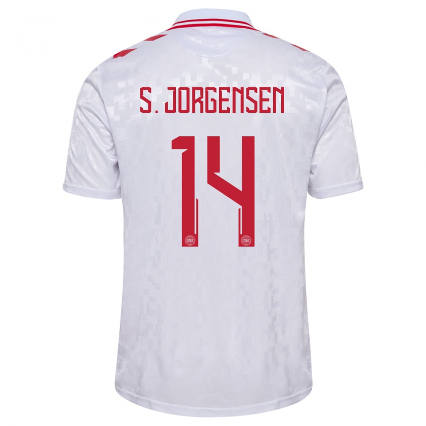 Heren Denemarken Sebastian Jorgensen #14 Wit Uitshirt Uittenue 24-26 T-Shirt