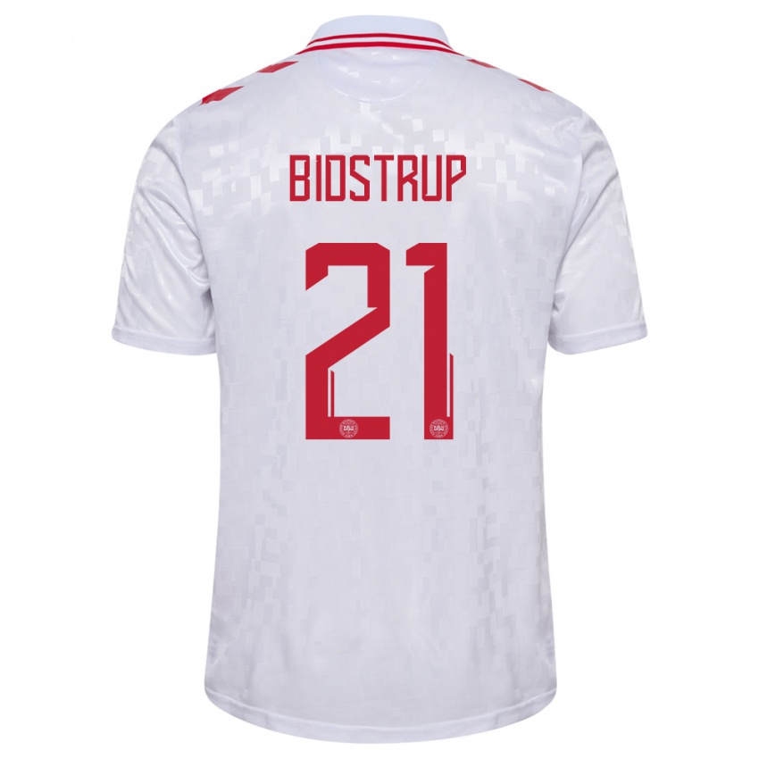 Heren Denemarken Mads Bidstrup #21 Wit Uitshirt Uittenue 24-26 T-Shirt