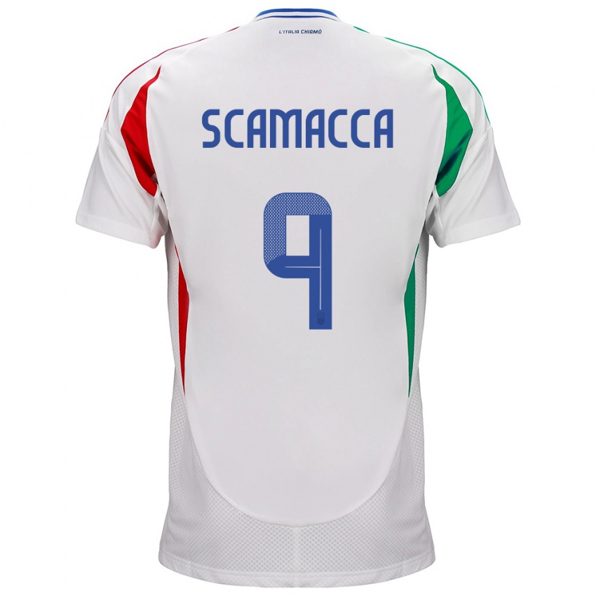 Heren Italië Gianluca Scamacca #9 Wit Uitshirt Uittenue 24-26 T-Shirt