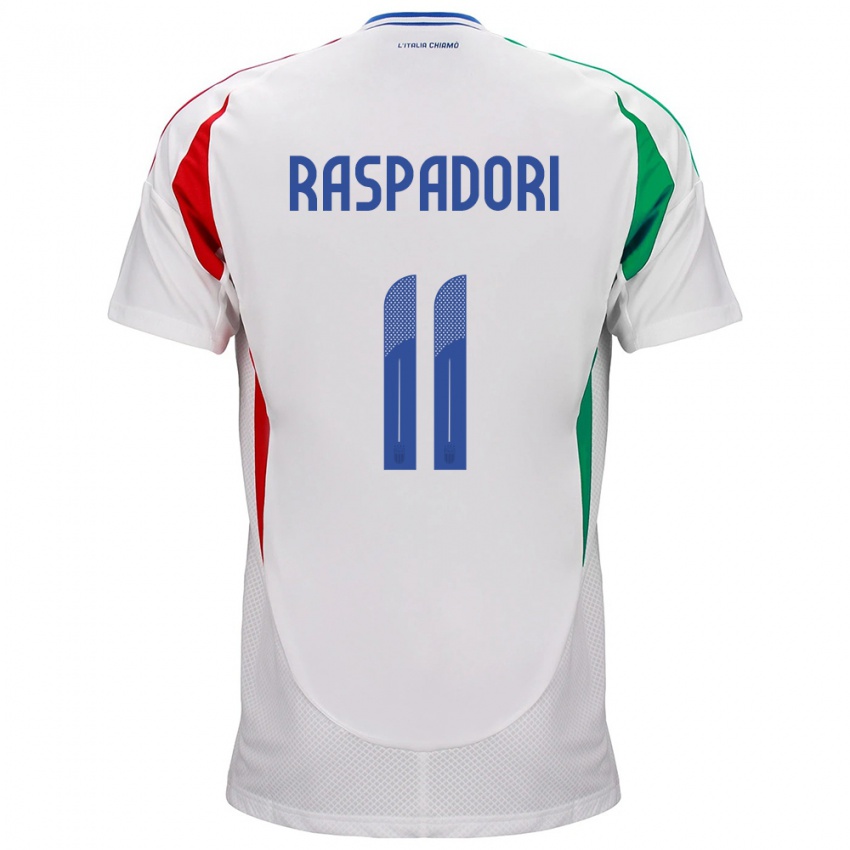 Heren Italië Giacomo Raspadori #11 Wit Uitshirt Uittenue 24-26 T-Shirt