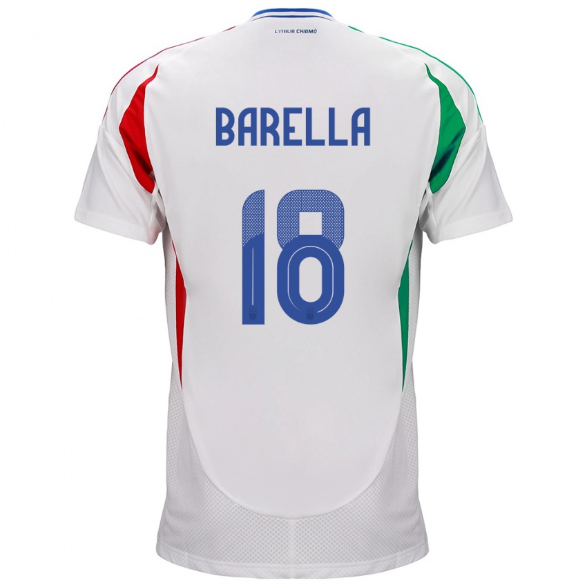 Heren Italië Nicolò Barella #18 Wit Uitshirt Uittenue 24-26 T-Shirt