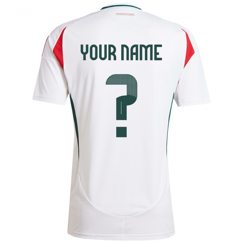 Heren Hongarije Uw Naam #0 Wit Uitshirt Uittenue 24-26 T-Shirt