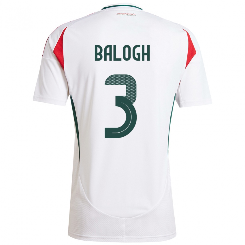 Heren Hongarije Botond Balogh #3 Wit Uitshirt Uittenue 24-26 T-Shirt