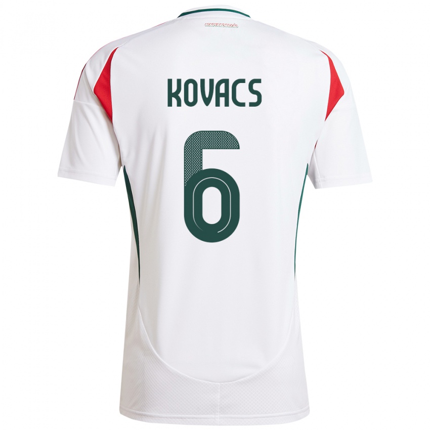 Heren Hongarije Noel Kovács #6 Wit Uitshirt Uittenue 24-26 T-Shirt