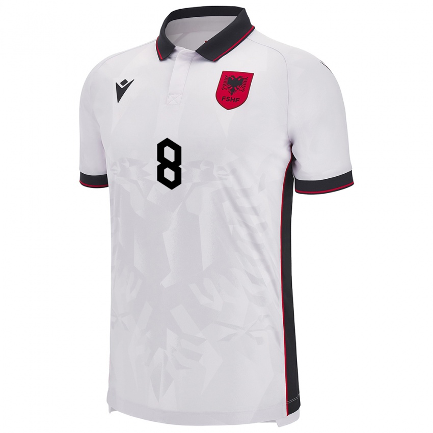 Heren Albanië Markela Bejleri #8 Wit Uitshirt Uittenue 24-26 T-Shirt