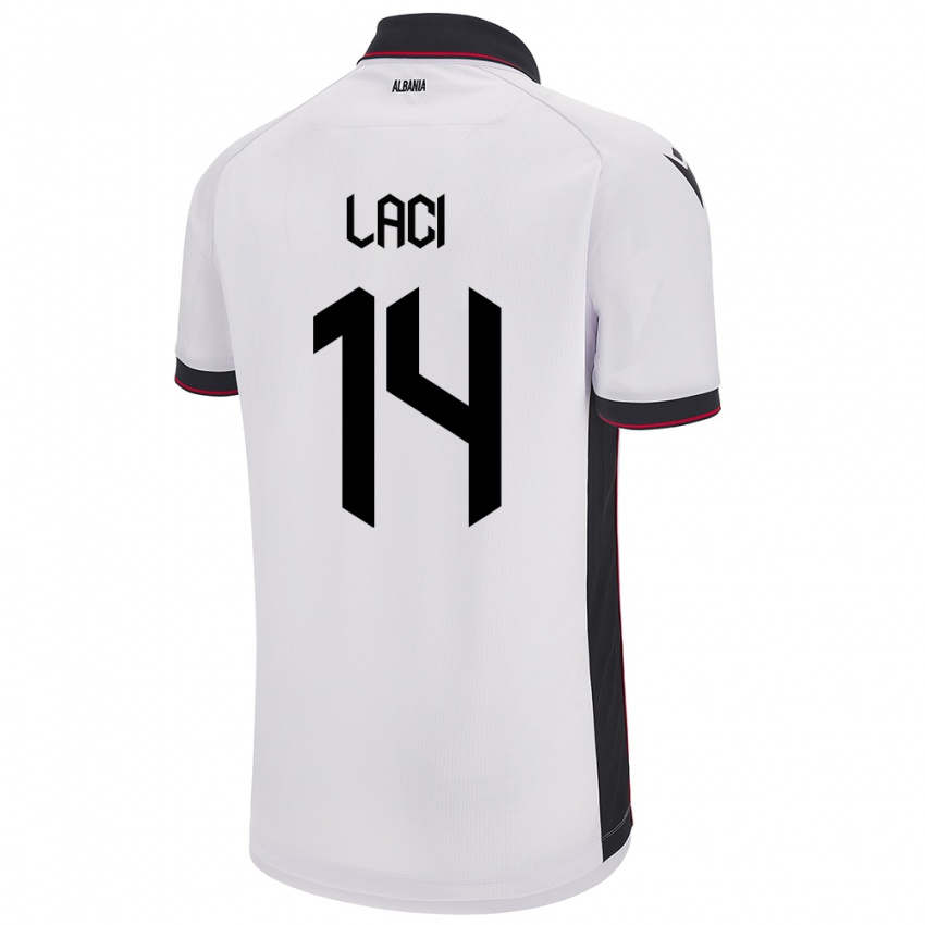 Heren Albanië Qazim Laci #14 Wit Uitshirt Uittenue 24-26 T-Shirt