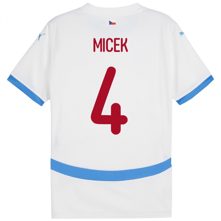 Heren Tsjechië Jiri Micek #4 Wit Uitshirt Uittenue 24-26 T-Shirt