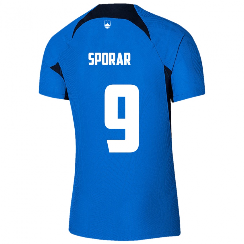 Heren Slovenië Andraz Sporar #9 Blauw Uitshirt Uittenue 24-26 T-Shirt