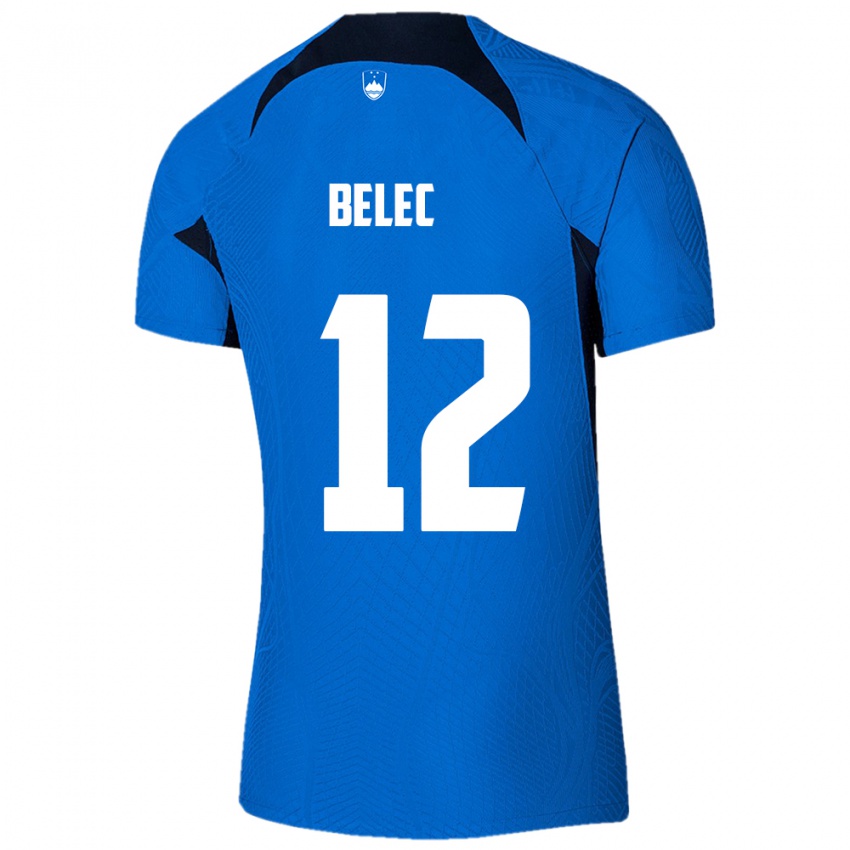 Heren Slovenië Vid Belec #12 Blauw Uitshirt Uittenue 24-26 T-Shirt