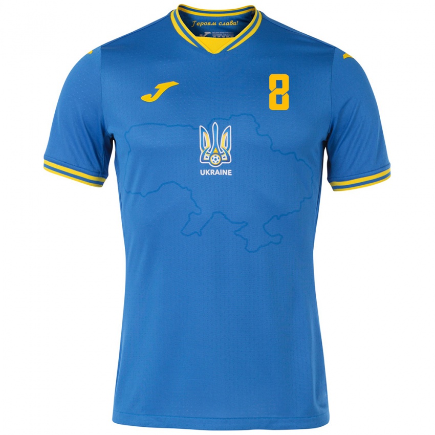 Heren Oekraïne Artem Kulakovskyi #8 Blauw Uitshirt Uittenue 24-26 T-Shirt