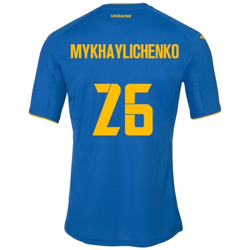 Heren Oekraïne Bogdan Mykhaylichenko #26 Blauw Uitshirt Uittenue 24-26 T-Shirt