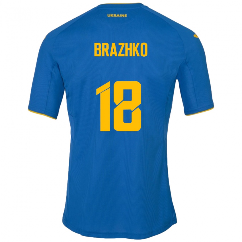 Heren Oekraïne Volodymyr Brazhko #18 Blauw Uitshirt Uittenue 24-26 T-Shirt