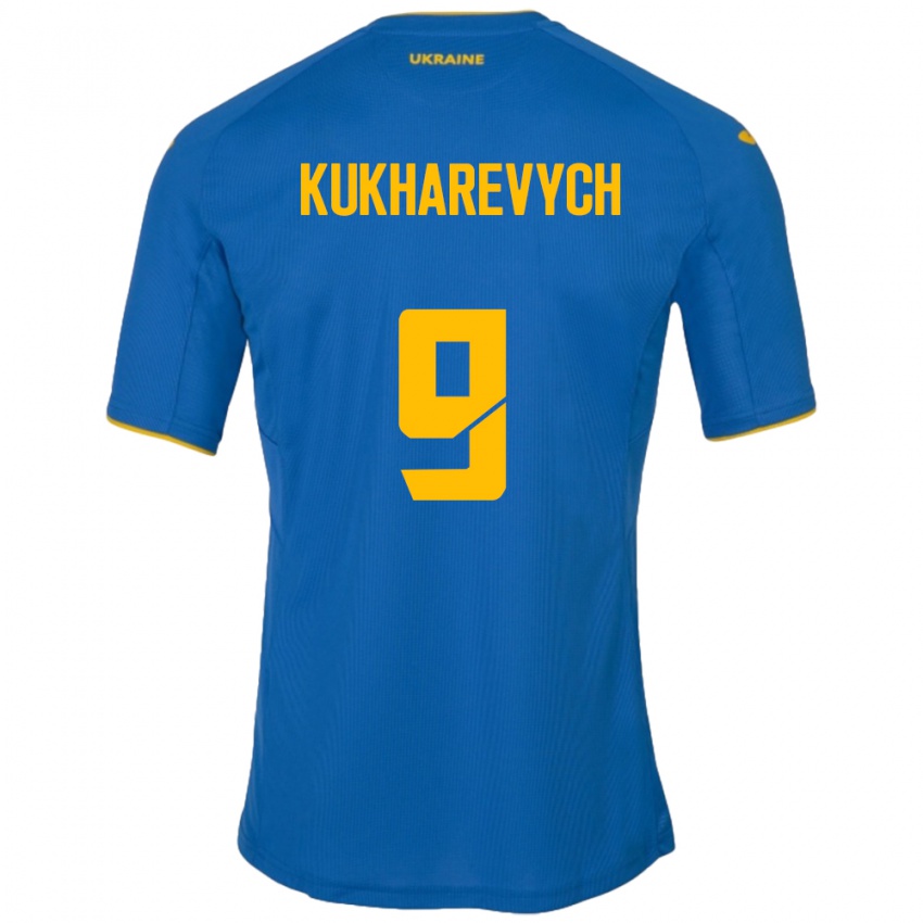 Heren Oekraïne Mykola Kukharevych #9 Blauw Uitshirt Uittenue 24-26 T-Shirt