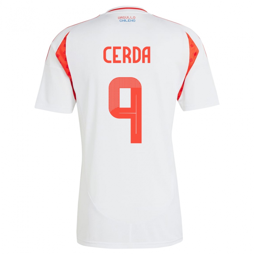 Heren Chili Axel Cerda #9 Wit Uitshirt Uittenue 24-26 T-Shirt