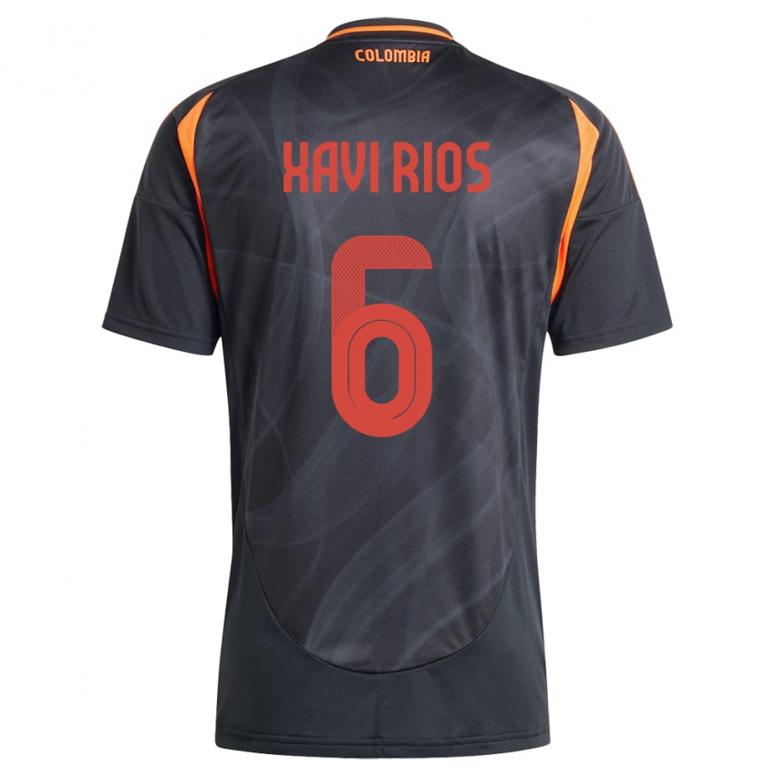 Heren Colombia Xavi Ríos #6 Zwart Uitshirt Uittenue 24-26 T-Shirt