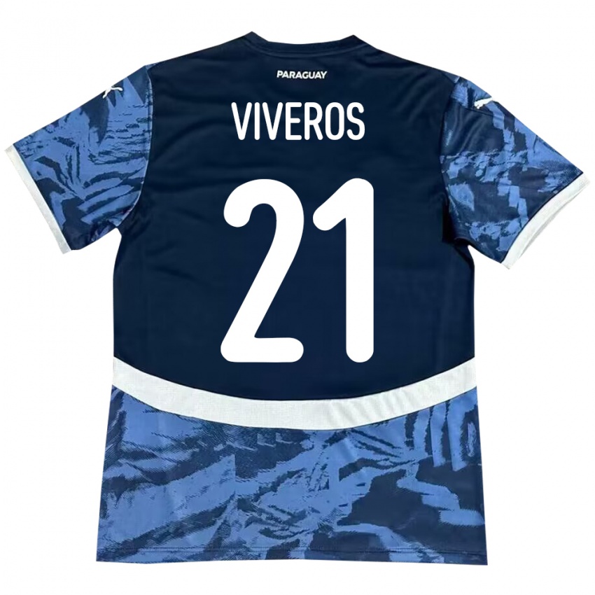 Heren Paraguay Fernando Viveros #21 Blauw Uitshirt Uittenue 24-26 T-Shirt