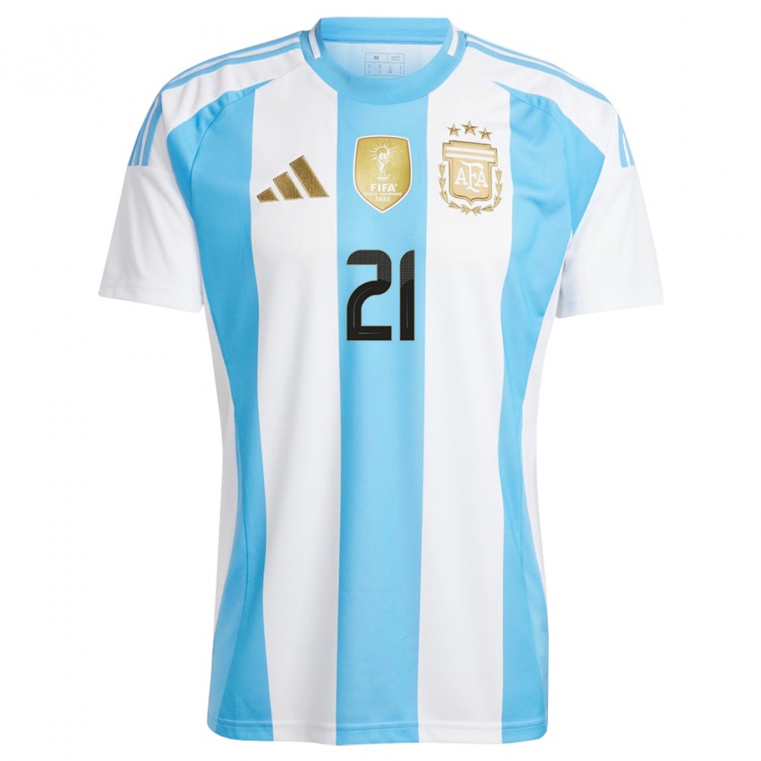 Dames Argentinië Paulo Dybala #21 Wit Blauw Thuisshirt Thuistenue 24-26 T-Shirt