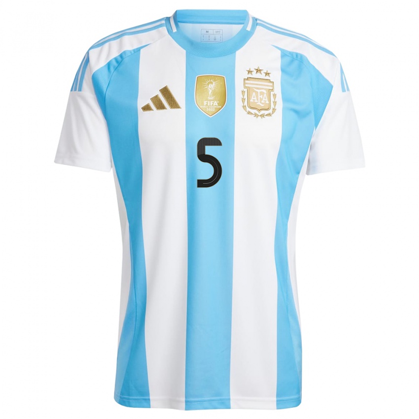 Dames Argentinië Leandro Paredes #5 Wit Blauw Thuisshirt Thuistenue 24-26 T-Shirt