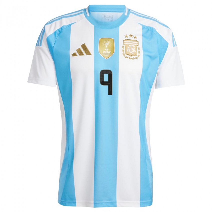 Dames Argentinië Julian Alvarez #9 Wit Blauw Thuisshirt Thuistenue 24-26 T-Shirt