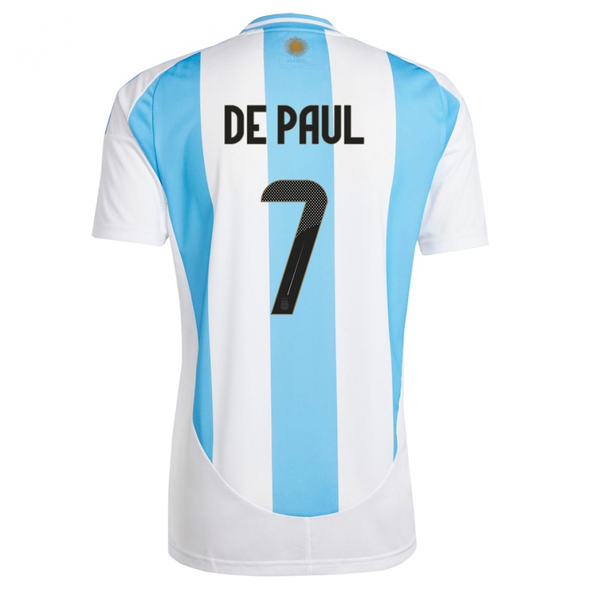 Dames Argentinië Rodrigo De Paul #7 Wit Blauw Thuisshirt Thuistenue 24-26 T-Shirt