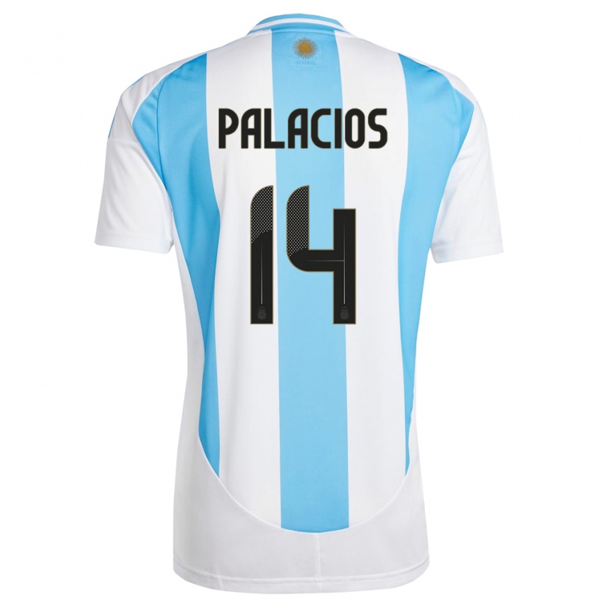 Dames Argentinië Exequiel Palacios #14 Wit Blauw Thuisshirt Thuistenue 24-26 T-Shirt