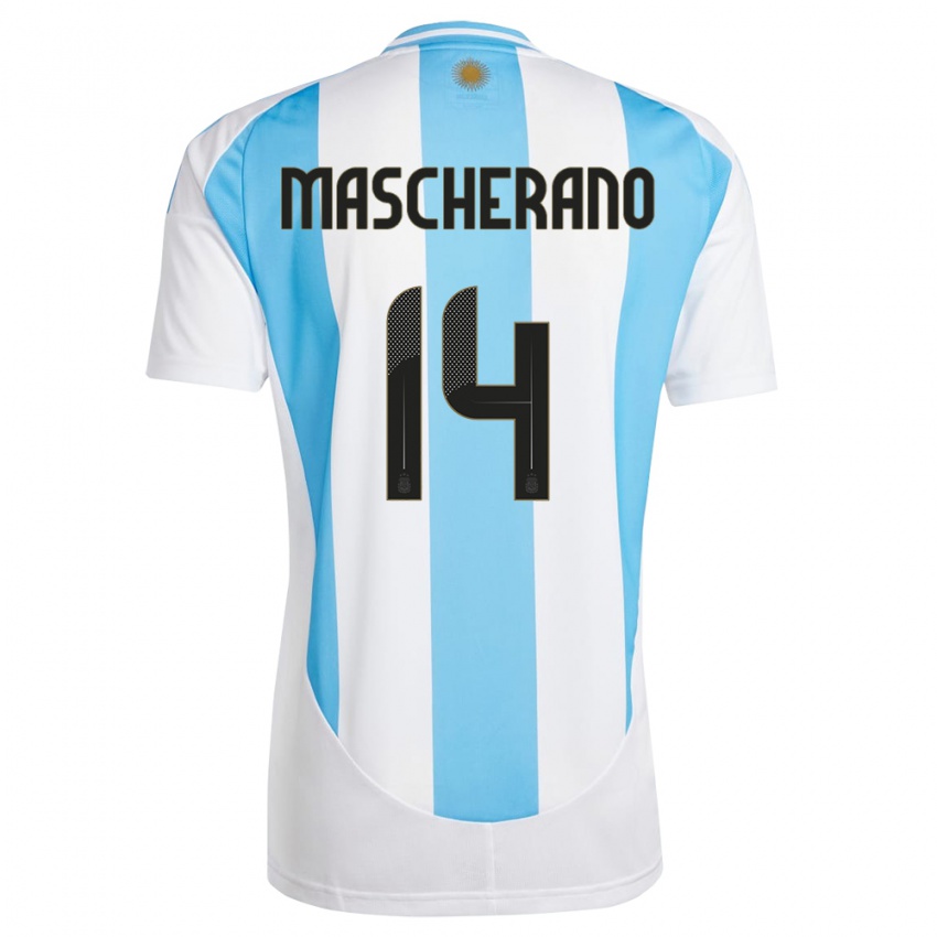 Dames Argentinië Javier Mascherano #14 Wit Blauw Thuisshirt Thuistenue 24-26 T-Shirt