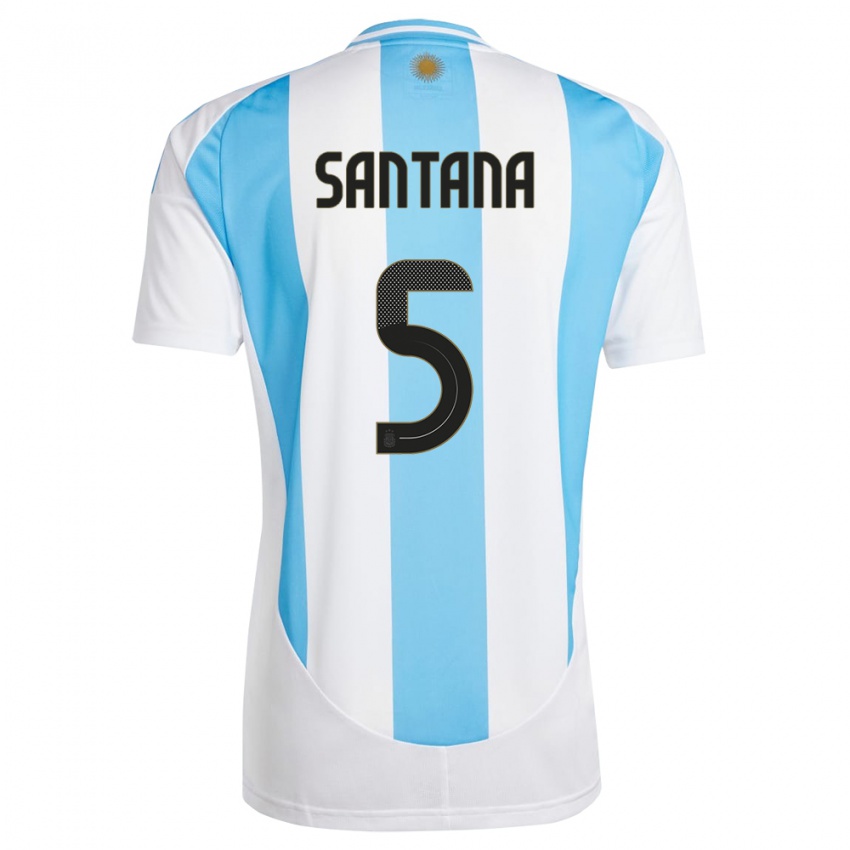 Dames Argentinië Vanesa Santana #5 Wit Blauw Thuisshirt Thuistenue 24-26 T-Shirt