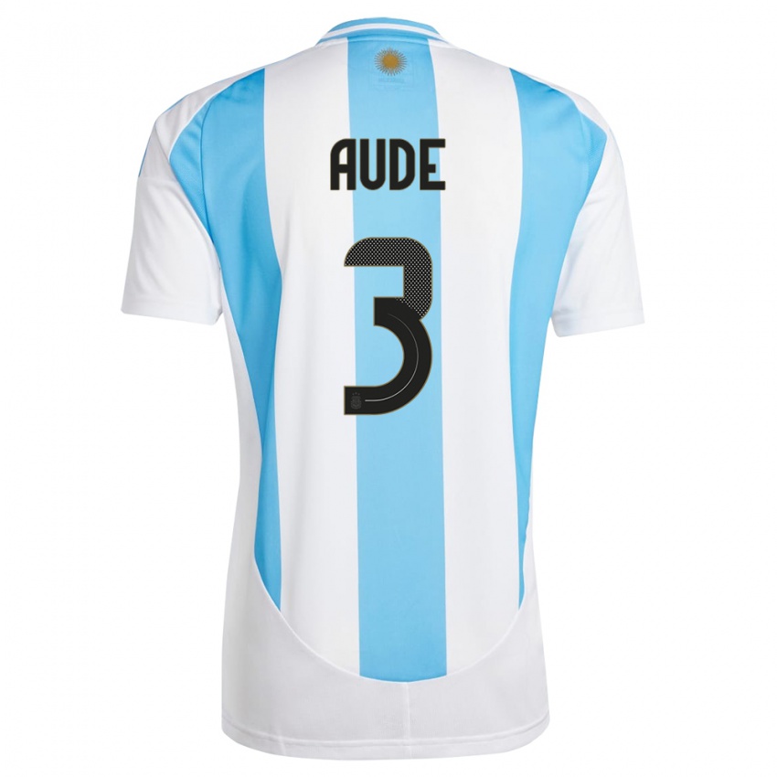 Dames Argentinië Julian Aude #3 Wit Blauw Thuisshirt Thuistenue 24-26 T-Shirt