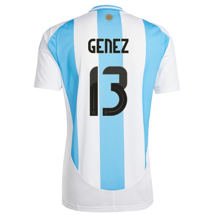 Dames Argentinië Nahuel Genez #13 Wit Blauw Thuisshirt Thuistenue 24-26 T-Shirt