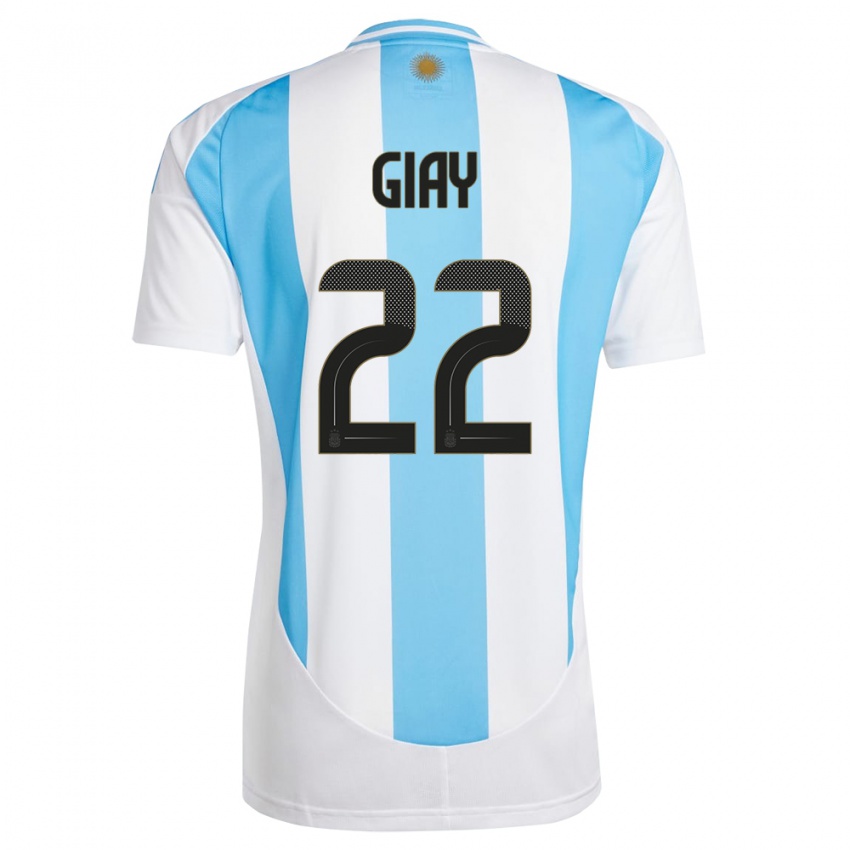 Dames Argentinië Agustin Giay #22 Wit Blauw Thuisshirt Thuistenue 24-26 T-Shirt