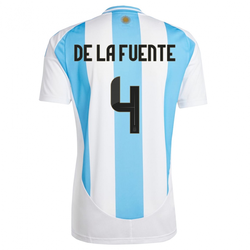 Dames Argentinië Hernan De La Fuente #4 Wit Blauw Thuisshirt Thuistenue 24-26 T-Shirt