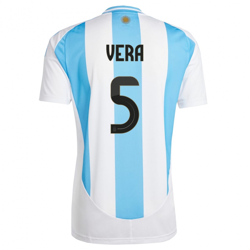 Dames Argentinië Fausto Vera #5 Wit Blauw Thuisshirt Thuistenue 24-26 T-Shirt