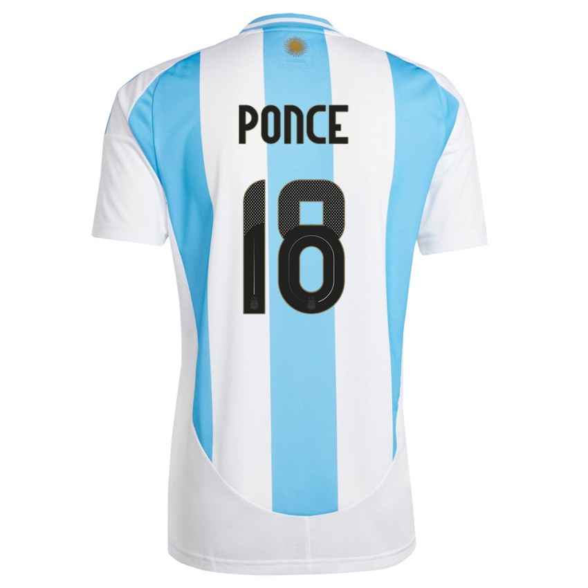 Dames Argentinië Ezequiel Ponce #18 Wit Blauw Thuisshirt Thuistenue 24-26 T-Shirt